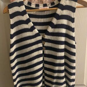 Butter Melon Navy and Cream Striped V-Neck Sweater vest